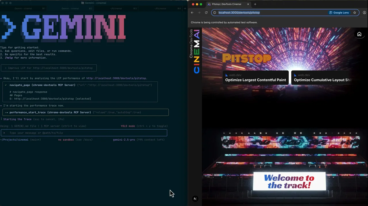 Chrome en uso a través del MCP de Chrome DevTools para depuración web con IA