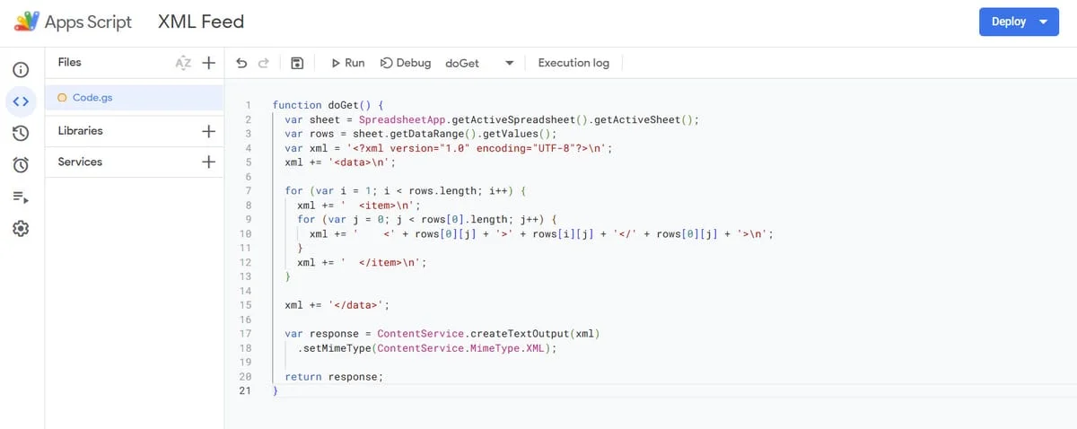 Creación de un feed XML con Google Sheets